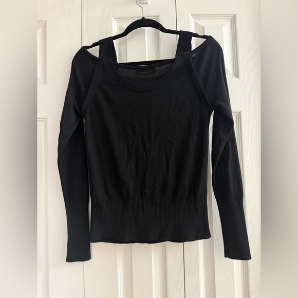 Anthropologie Black Jamie Ribbed Open Cold Shoulder Long Sleeve Knit Sweater S - Picture 2 of 8